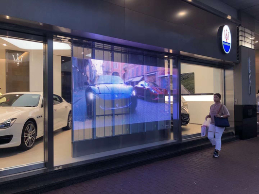 Lo schermo trasparente laterale dell'accensione P3.91-7.8 LED con alta luminosità vede attraverso principale per l'entrata di vetro